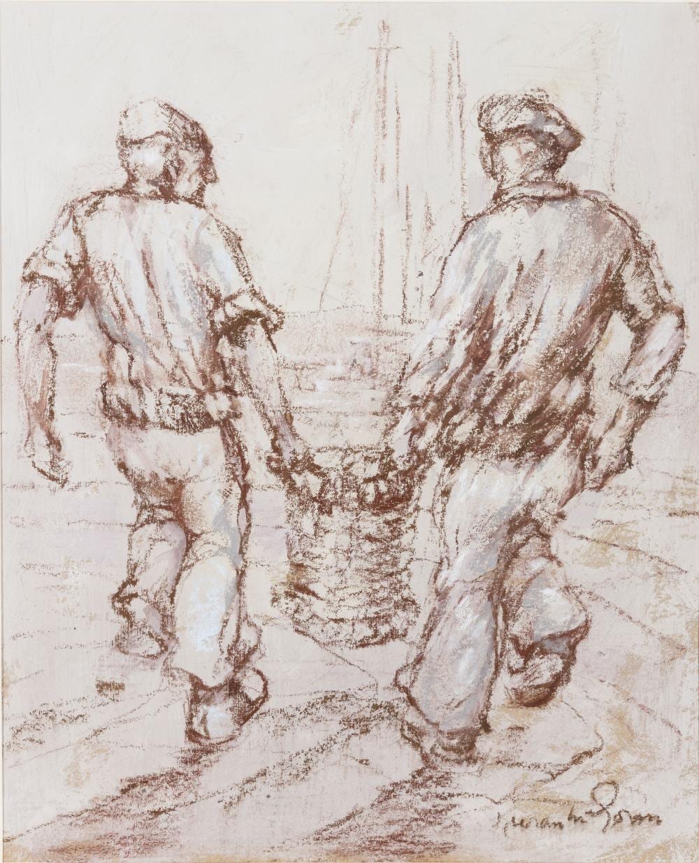 Kieran McGoran comparable auction result: kieran mcgoran 1932 1990 fishermen with basket pastel 37 x 29cm 14 x 11 signed provenance collection of hon francis d murnaghan jr thence by descent