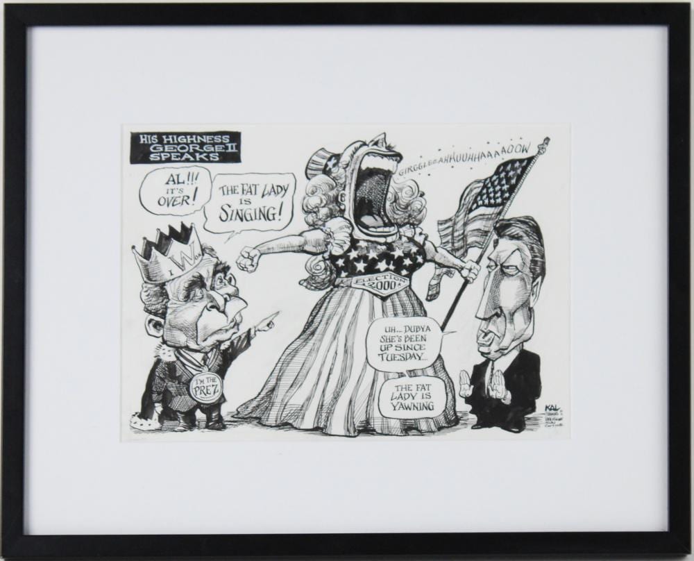 Kevin Kallaugher comparable auction result: kevin kallaugher original artwork for a political cartoon