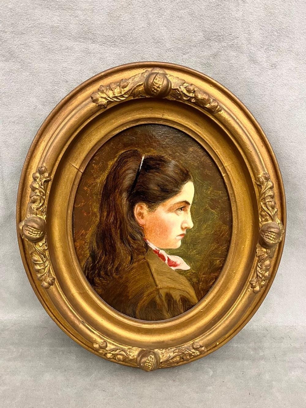 Addison Thomas Millar comparable auction result: addison thomas millar american 1860 1913 study of girl s head 1874 oil on board signed lower right also signed on reverse and