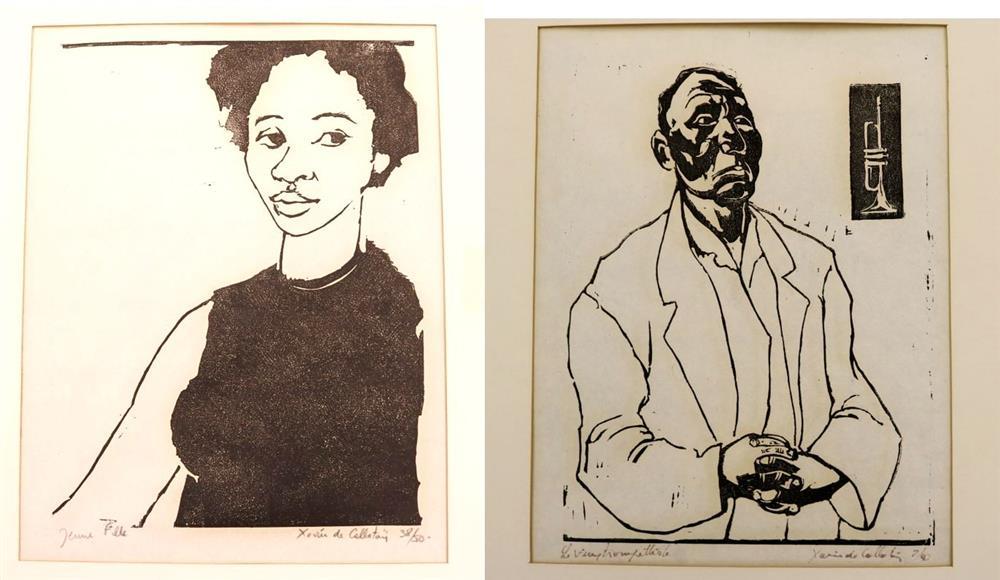 Xavier De Callatay comparable auction result: xavier de callatay belgium 1932 1998 two works jeune fille and le trompettiste two unframed limited edition woodblock prints
