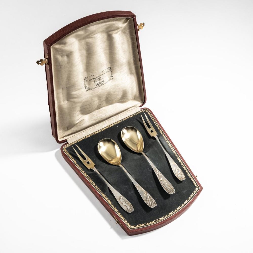 adolph amberg four piece silver cutlery four seasons c 1903 · Quittenbaum Kunstauktionen GmbH · 2024-12-04 Adolph Amberg comparable auction result: adolph amberg four piece silver cutlery four seasons c 1903