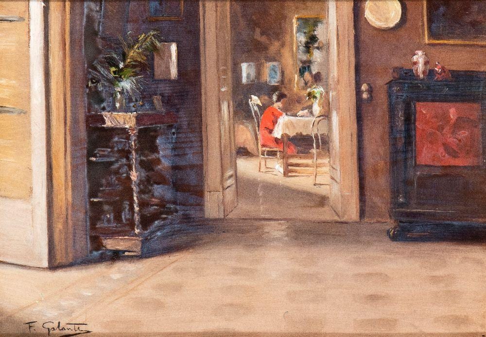 Francesco Galante comparable auction result: francesco galante margherita di savoia 1884 napoli 1972 domestical scene