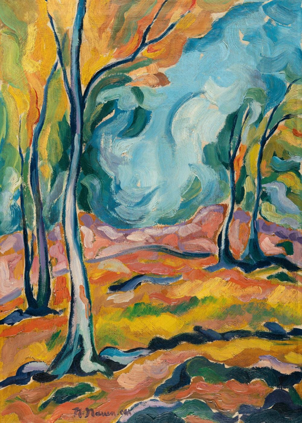 Heinrich Nauen comparable auction result: heinrich nauen 1880 krefeld kalkar 1940 herbstwald in dilborn autumn forest in dilborn