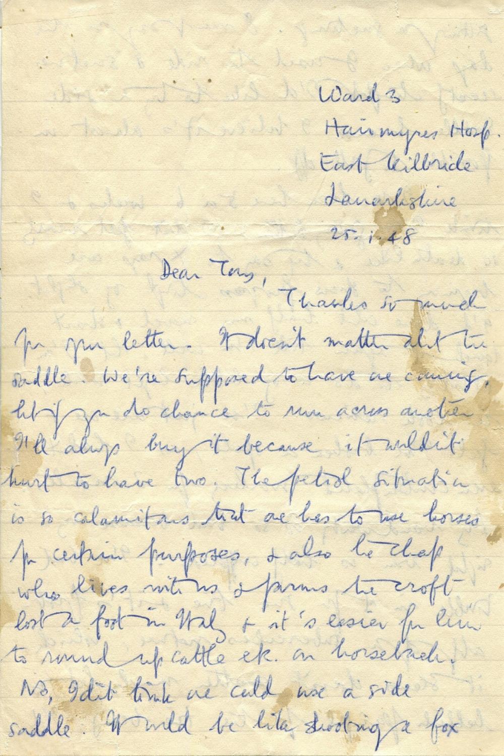ORWELL GEORGE: (1903-1950) Orwell finds himself critically ill in hospital during the writing of Nineteen Eighty-Four - ´ I´ d done about half my novel & shan´t touch it again till I´m well´´ sold by International Autograph Auctions Europe, S.L., lot 1510 — auction record photograph