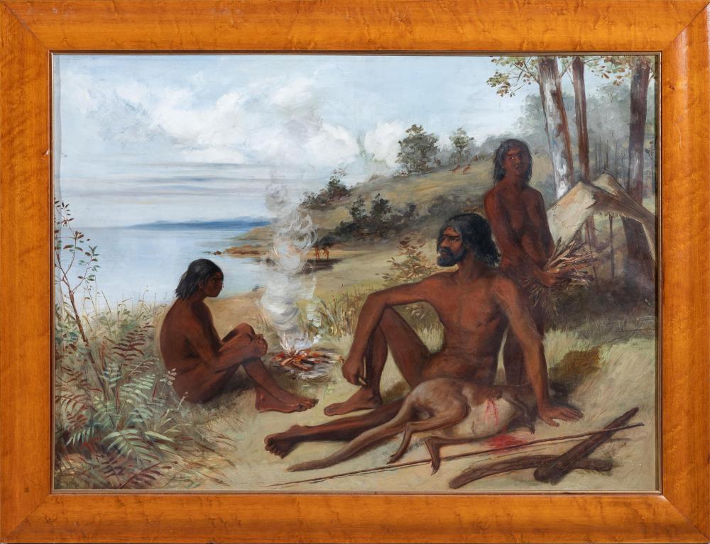 Oscar Domínguez comparable auction result: oscar carl magnus fristrom europe australia 1856 1918 kangaroo hunting aboriginals by fire oil on board 78 x 56cm frame size 71 x 93cm