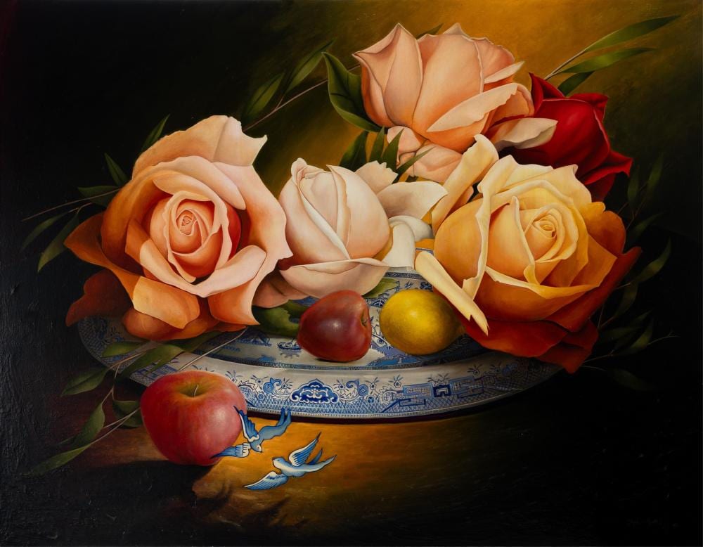 Stephen  Nothling comparable auction result: steve nothling 1962 still life with blue birds oil on canvas 100 x 128cm