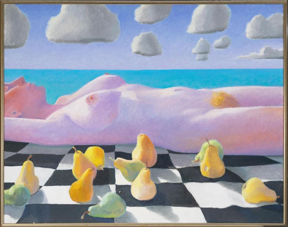 Mervyn Moriarty comparable auction result: mervyn moriarty 1937 2021 nude with pears oil on canvas 83 x 106cm frame size 87 x 109cm