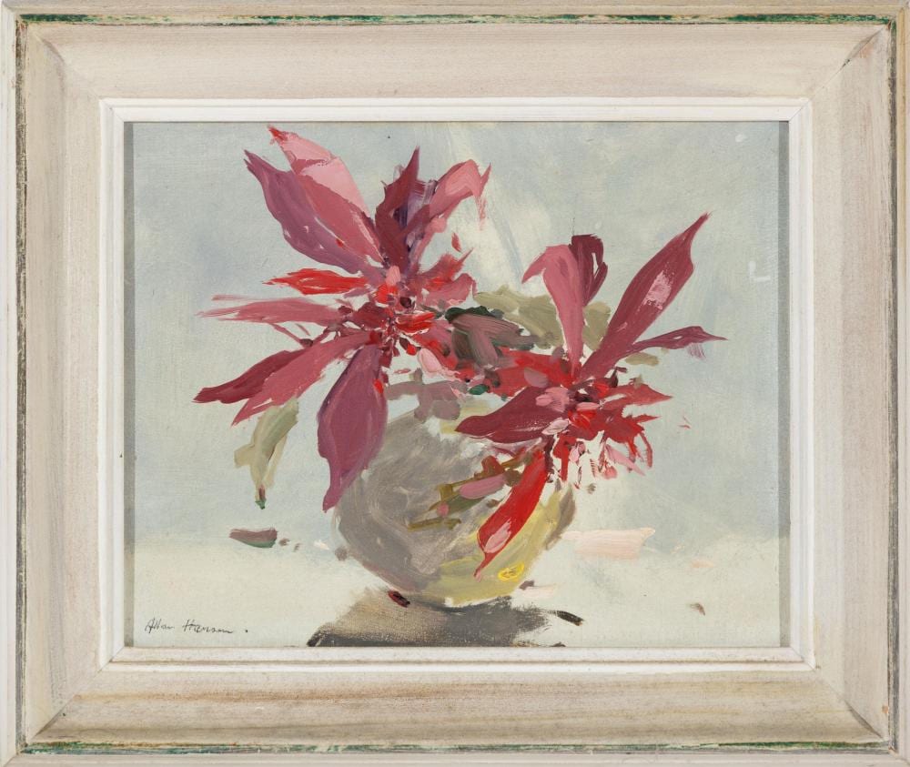 Allan Hansen comparable auction result: allan hansen australian 1911 2000 flower study oil on board 19 x 24cm frame size 27 x 33cm