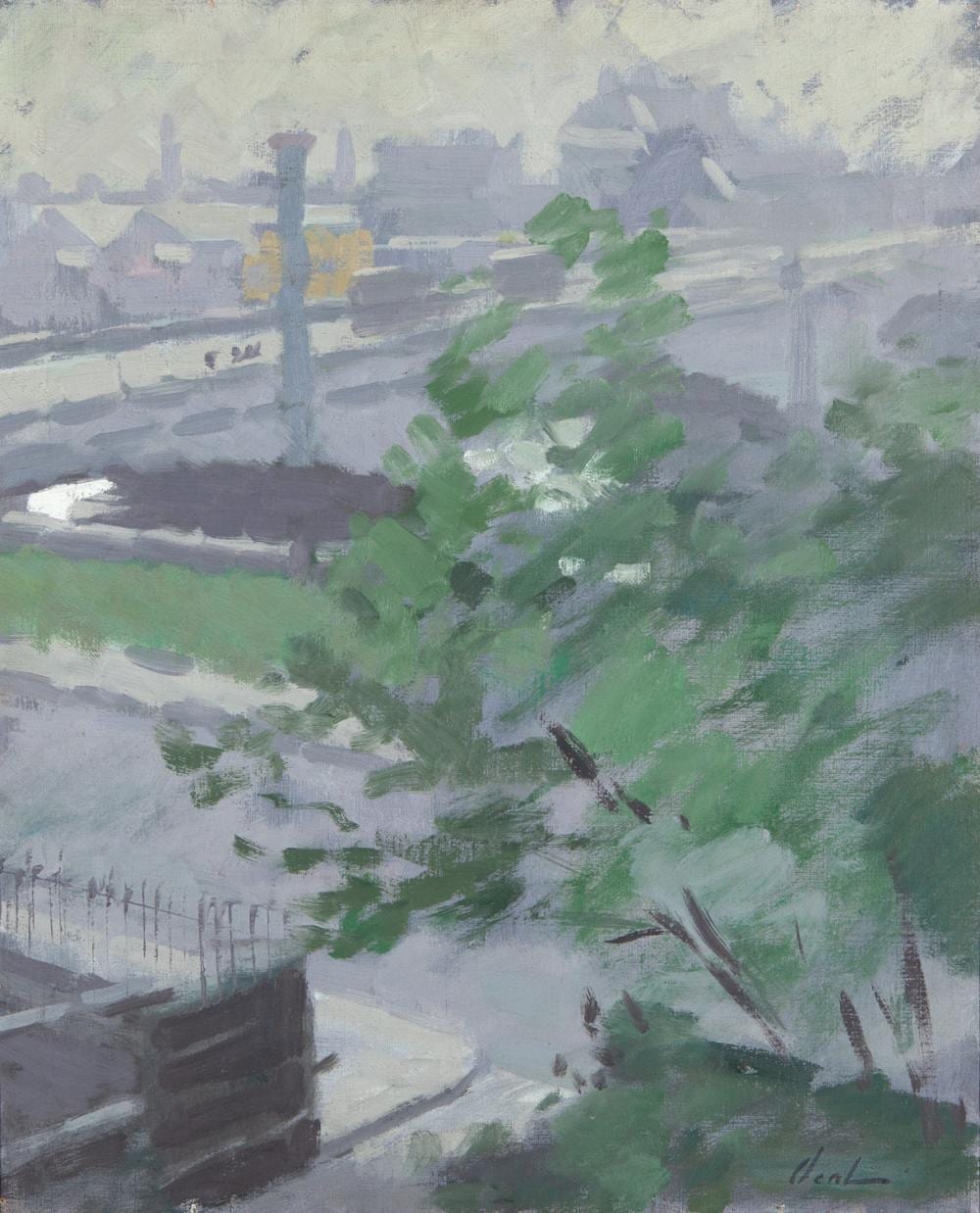 Hayward Veal comparable auction result: hayward veal battersea bridge from whistler s studio oil on canvas
