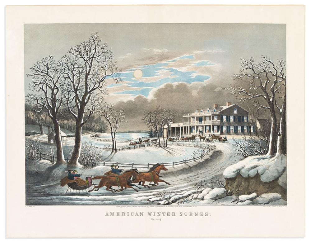James Merritt Ives comparable auction result: currier nathaniel and fanny palmer american winter scenes evening