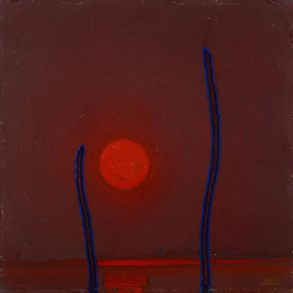 Guido Marussig comparable auction result: guido marussig alba di luna sull estuario oil on pressed cardboard cm 47 3x47 signed lower right signed and titled on the reverse provenance private collection