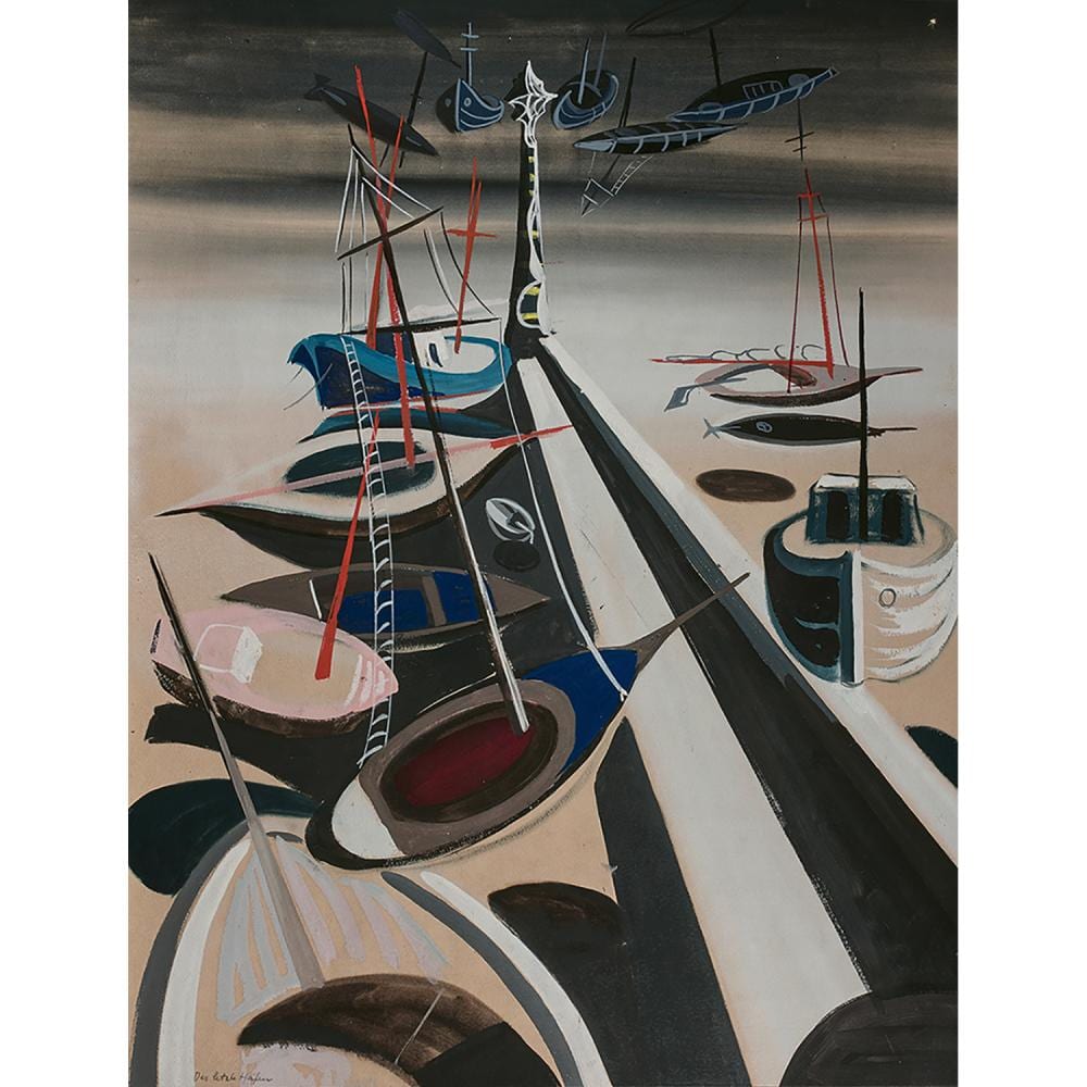 Edgar Jené comparable auction result: edgar jen 1904 1984 der letzte hafen 1951 gouache sur papier titr en bas gauche trace de signature et de date en bas
