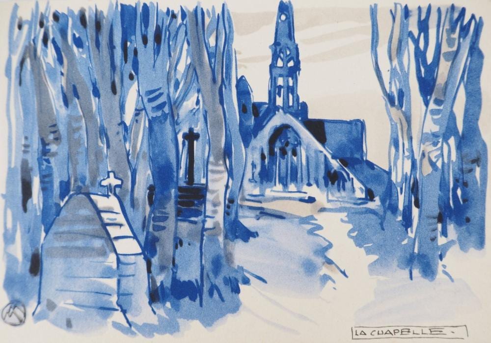 mathurin meheut brittany the chapel at the fountain c 1950 · TGP Auction · 2024-11-27 Mathurin Méheut comparable auction result: mathurin meheut brittany the chapel at the fountain c 1950