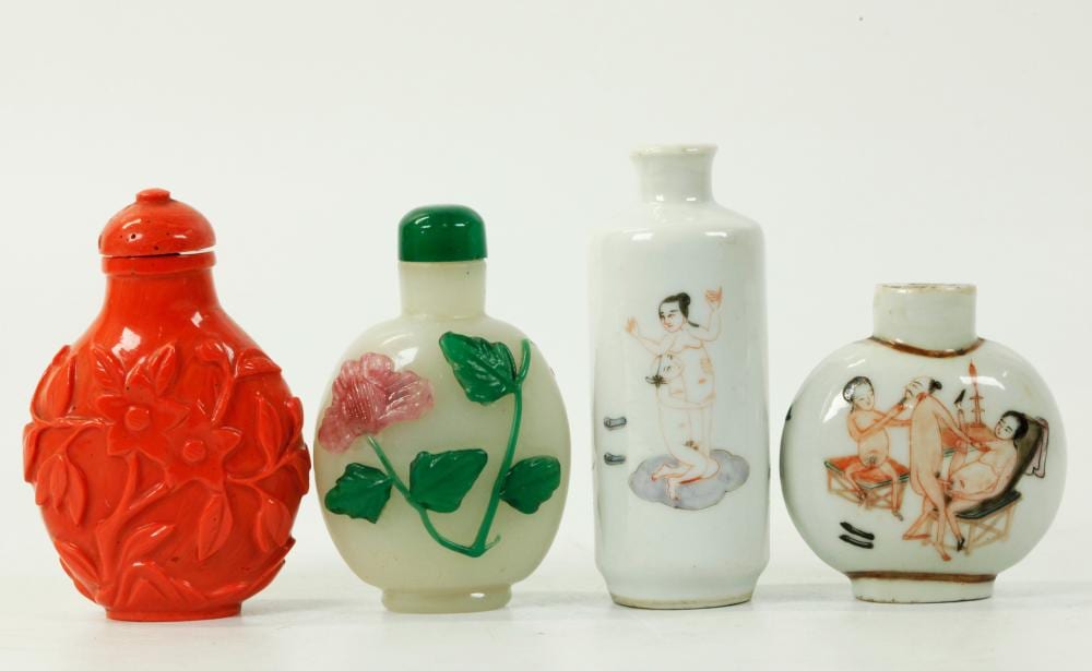 Chinese Snuff Bottles 2 Erotic Porcelain 2 Glass sold by Eddie's Auction, lot 125 — auction record photograph