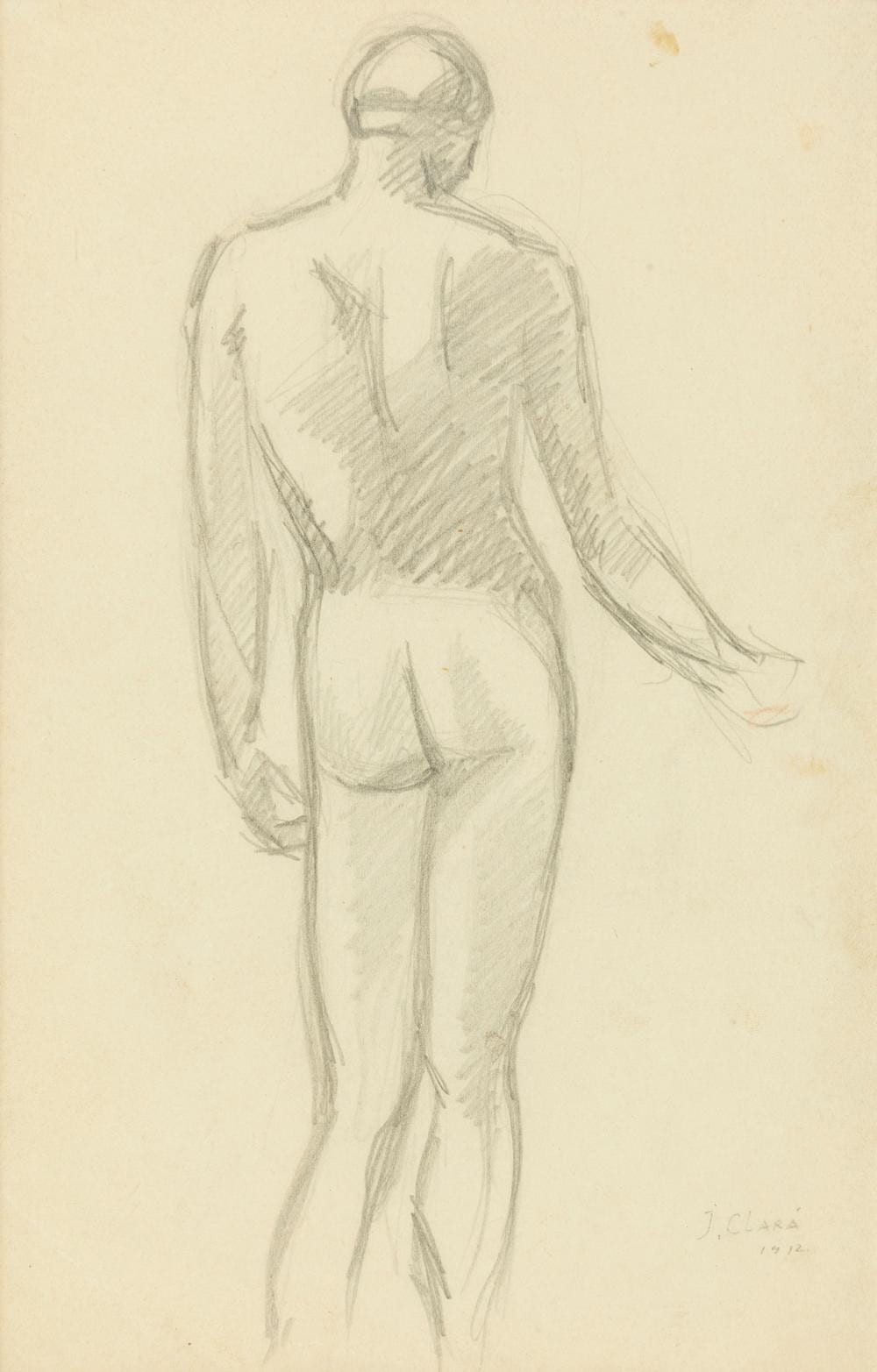 Joan Clarà Ayats comparable auction result: joan clar ayats olot girona 1878 barcelona 1958 nude with his back turned 1912 pencil on paper signed and dated in the lower right corner presents some stains