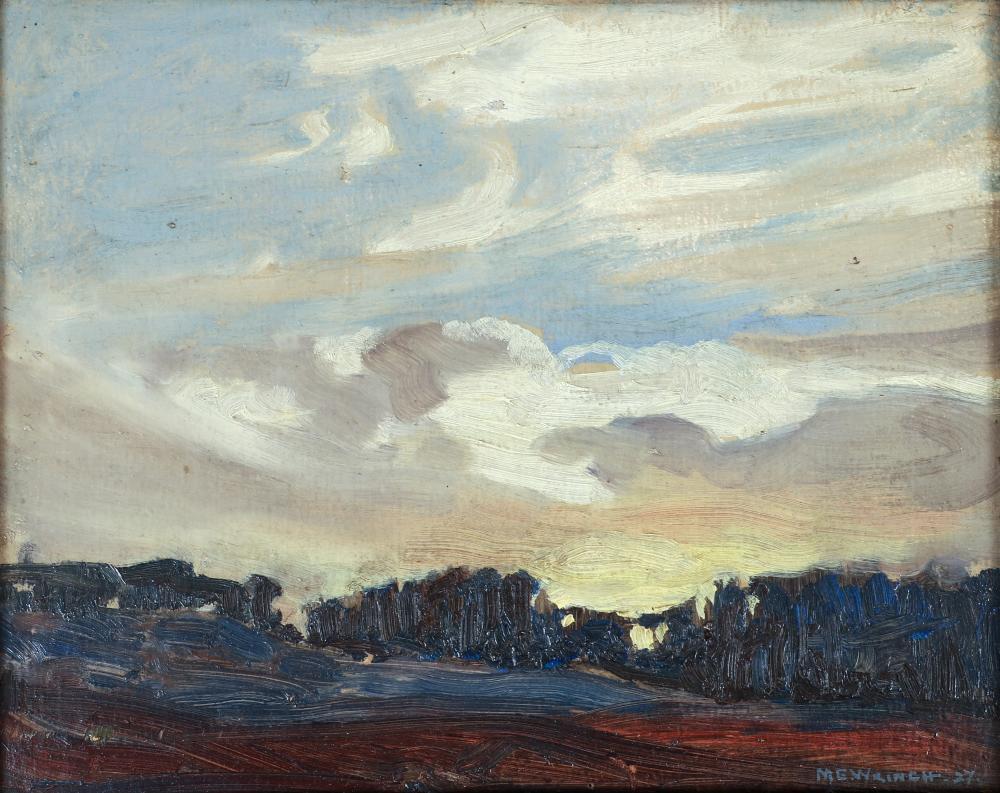 Mary Evelyn Wrinch comparable auction result: mary evelyn wrinch oil sunset yellow montreal river falls