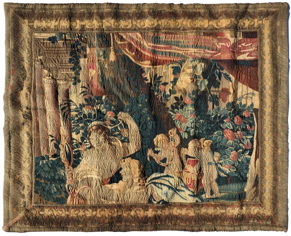 Simon Vouet comparable auction result: french rinaldo and armida wool tapestry fragment after simon vouet