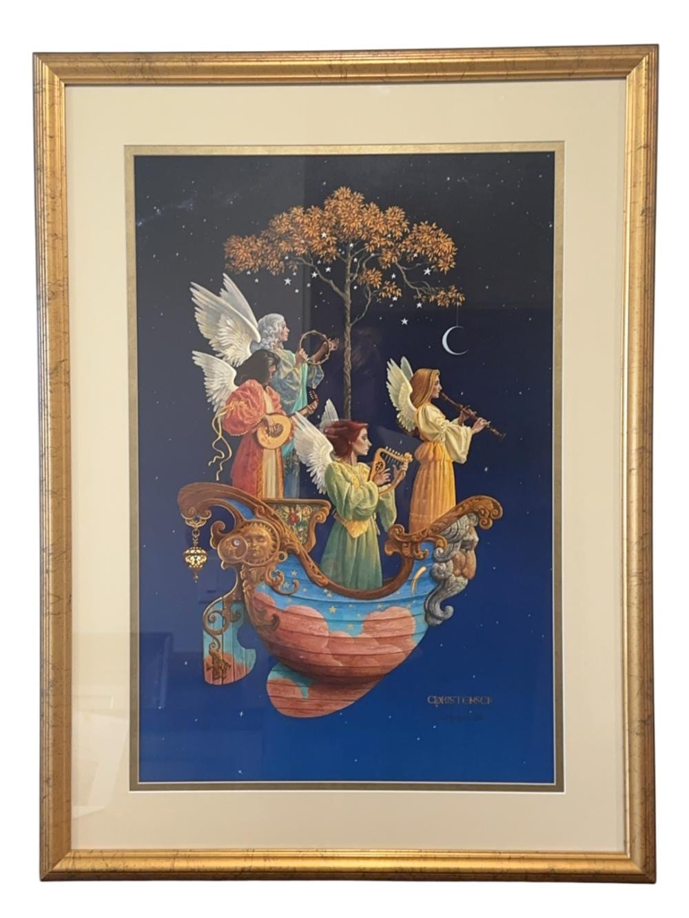 James Christensen comparable auction result: james christensen evening angels paper lithograph framed