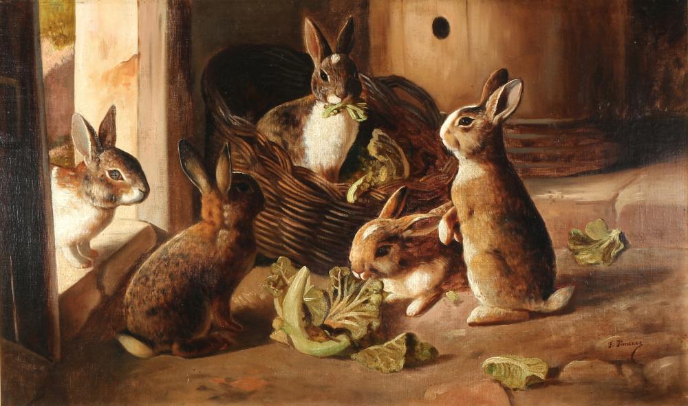 Federico Jiménez y Fernández comparable auction result: federico jim nez y fern ndez 1841 1931 rabbits at the door entrance