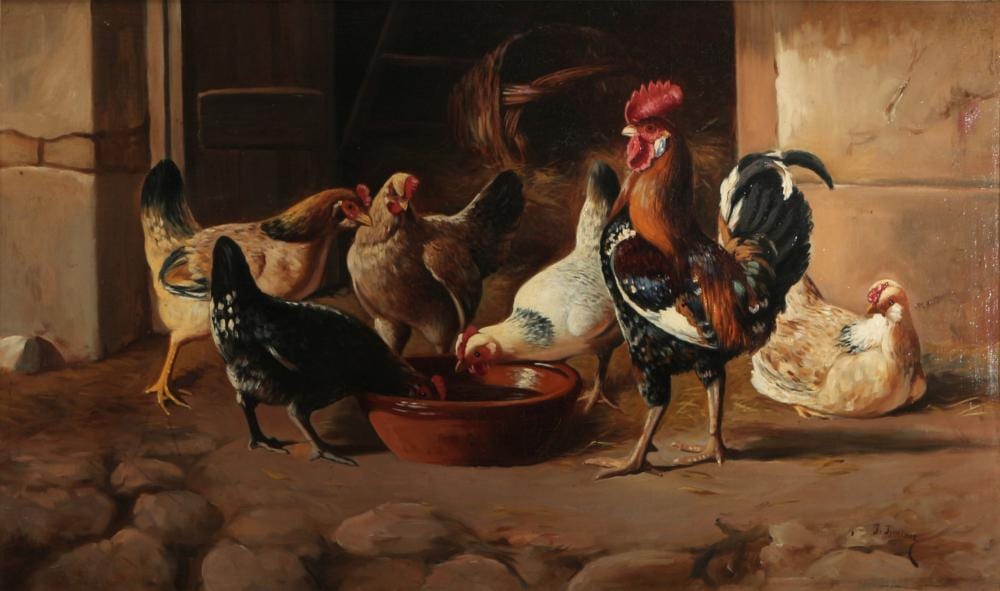 Federico Jiménez y Fernández comparable auction result: federico jim nez y fern ndez 1841 1931 chickens in front of the stable