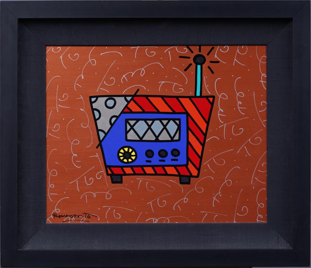 Romero Britto (Born 1963) Vintage American Pop Art Modernist Original Acrylic Painting "The Radio" sold by Curated Gallery Auctions, lot 70 — auction record photograph