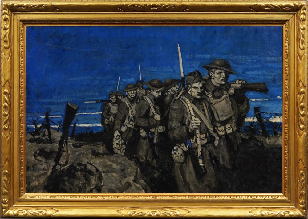 Dean Cornwell comparable auction result: dean cornwell 1892 1960 large antique american illustration military landscape oil painting