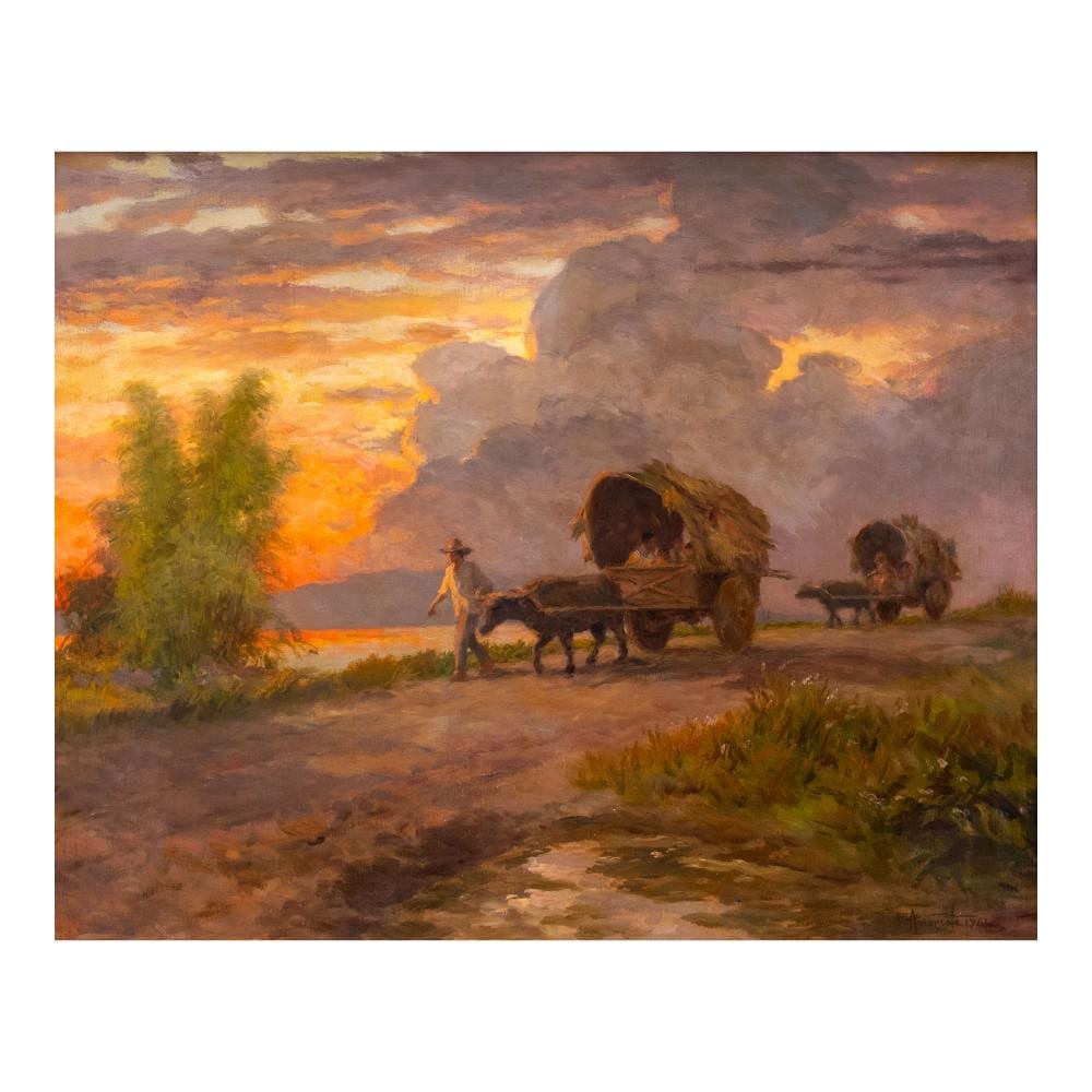 Fernando Amorsolo (1892 - 1972) - A Man Leading Bullock Carriages at Sunset comparable sale