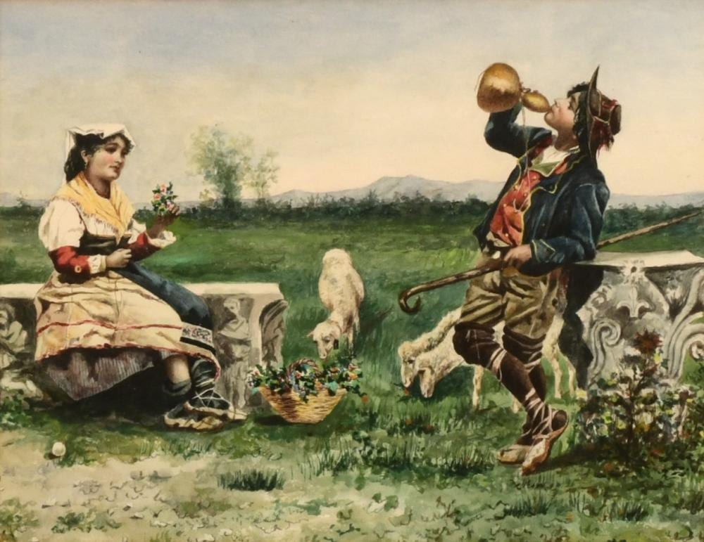 Guerrino Guardabassi comparable auction result: guerrino guardabassi italian 1841 1893 two figures sheep in a pasture