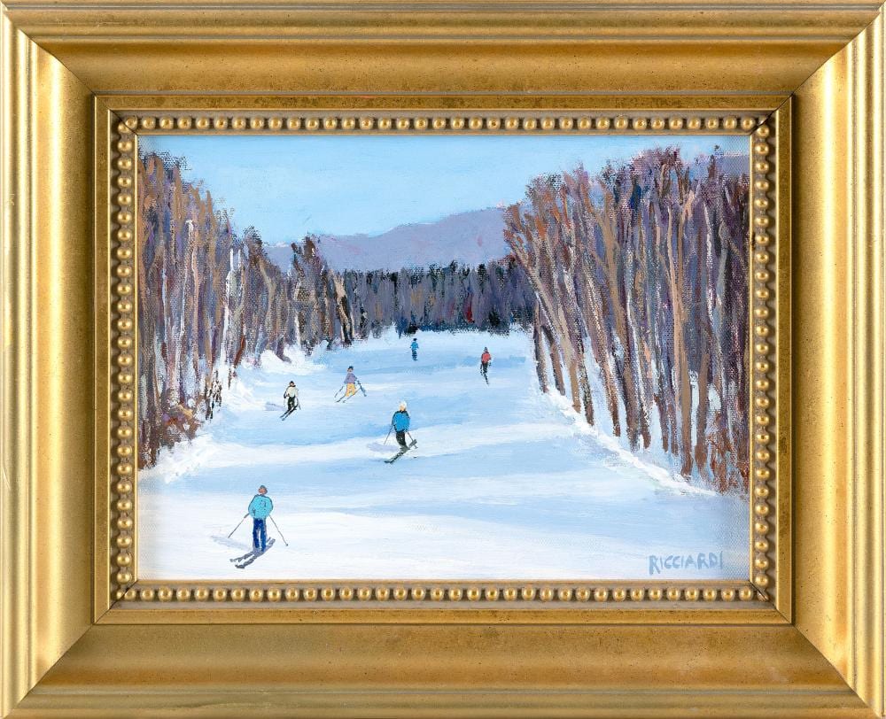 John A. Ricciardi comparable auction result: john a ricciardi massachusetts 1943 smugs depicting a ski trail at smugglers notch vermont oil on canvas 8 x 10 framed 13 5 x 16 5