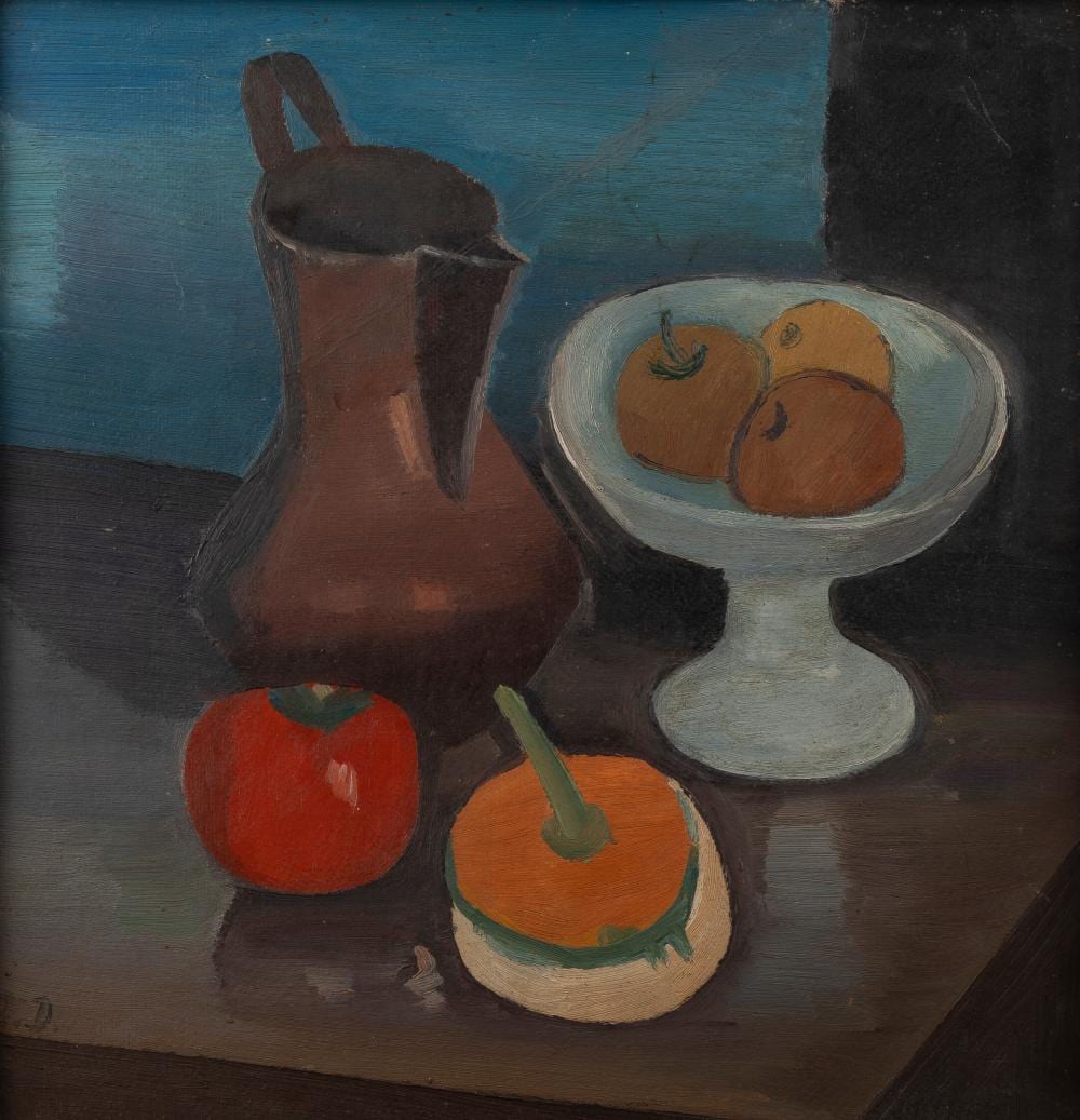 Pranas Domsaitis comparable auction result: franz domscheit stillleben mit krug und fr chteschale