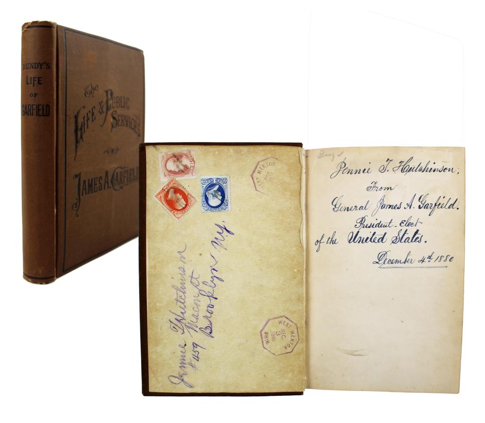Garfield Presented Book With Hand-Addressed Mail Cover "The Life & Public Services James A. Garfield" sold by University Archives, lot 36 — auction record photograph