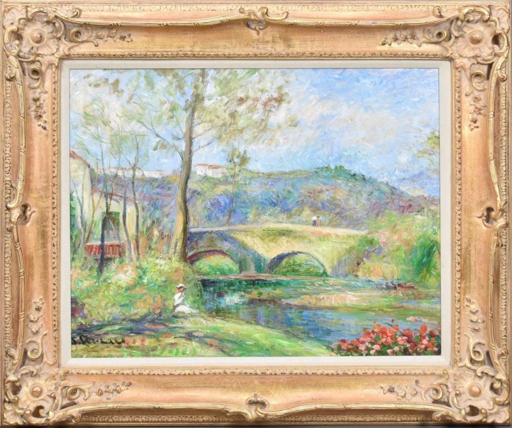J. Deveau comparable auction result: jacques deveau french b 1937 oil on canvas rural landscape with bridge 24 x 30 inches