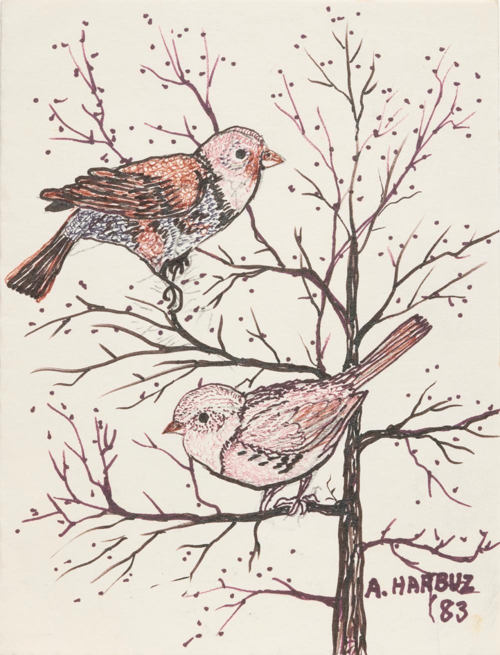 Ann Harbuz comparable auction result: anne harbuz birds in winter