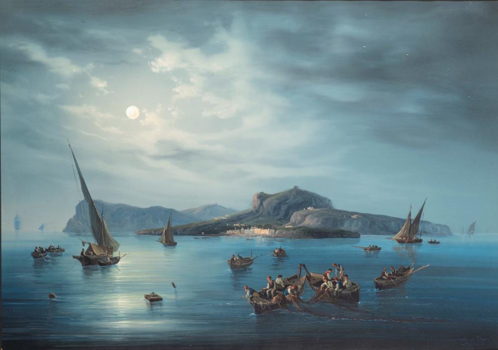 Gioacchino LaPira comparable auction result: gioacchino la pira attivo tra 1839 e 1875 night in capri