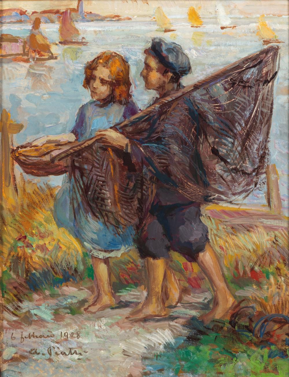 Antonio (1875) Piatti comparable auction result: antonio piatti viggi 1875 1962 young fishermen 1928