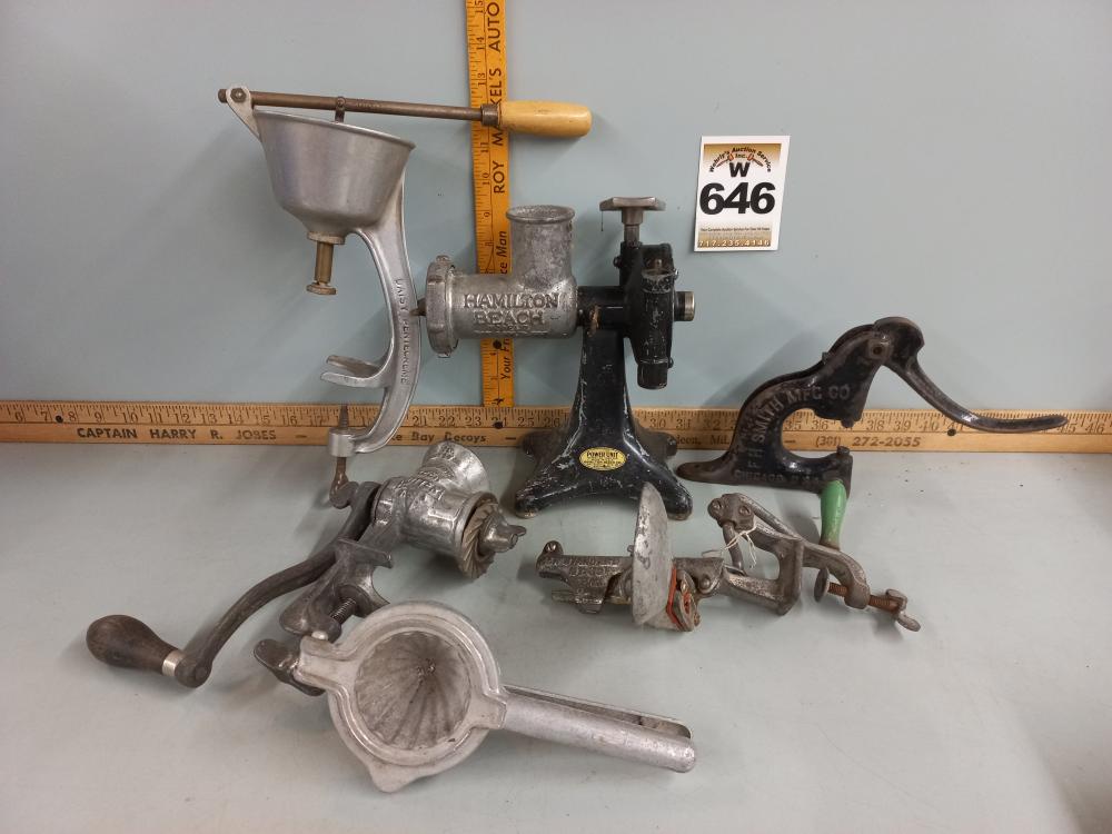 Hamilton Beach Meat Grinder and parts and pieces sold by Wehrly's Auction Service, lot 646 — auction record photograph