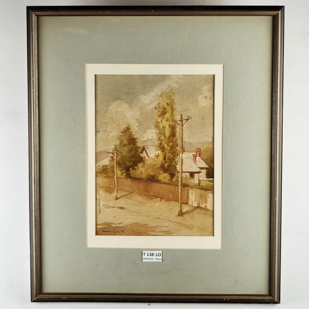 Nornie Gude comparable auction result: nornie gude early country town street scene fine watercolour signed lower left and dated 1939