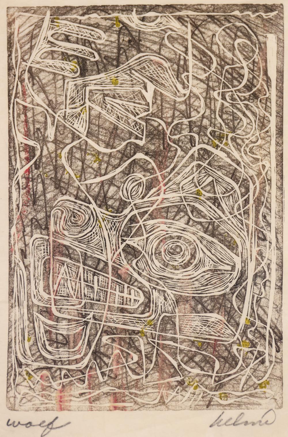 Helmi Juvonen comparable auction result: helmi juvonen wolf linocut