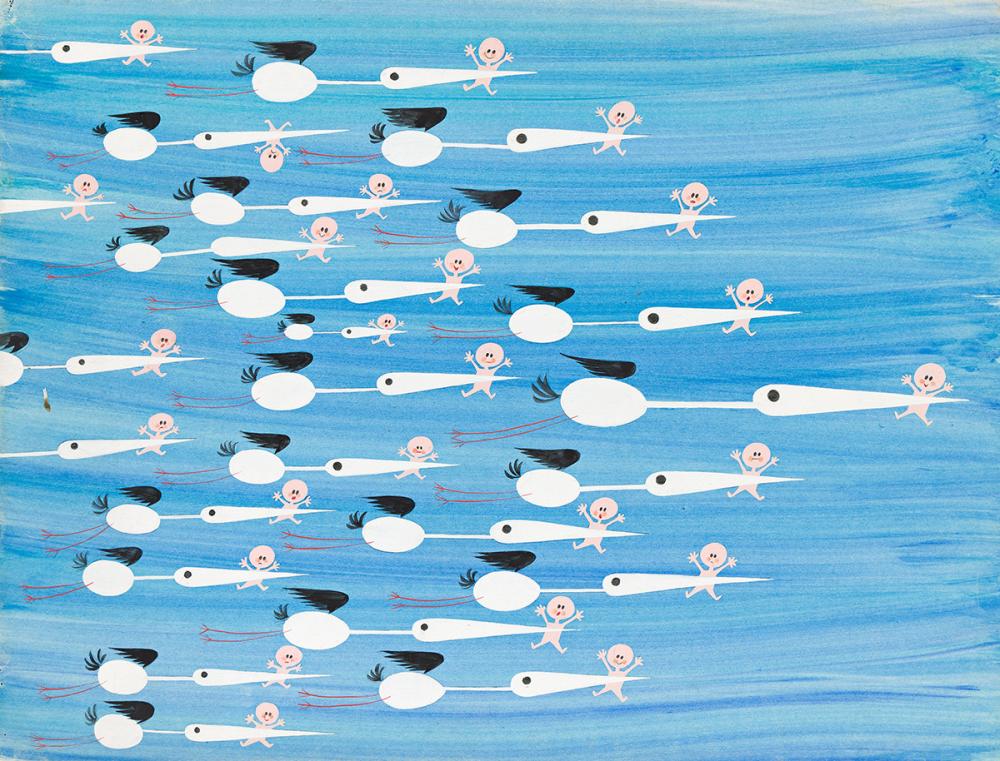 RICHARD ERDOES (1912-2008) Storks delivering babies. sold by Swann Auction Galleries, lot 19 — auction record photograph