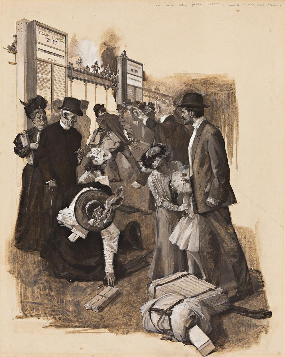 Orson Lowell comparable auction result: orson lowell 1871 1956 he catches the train but spreads confusion