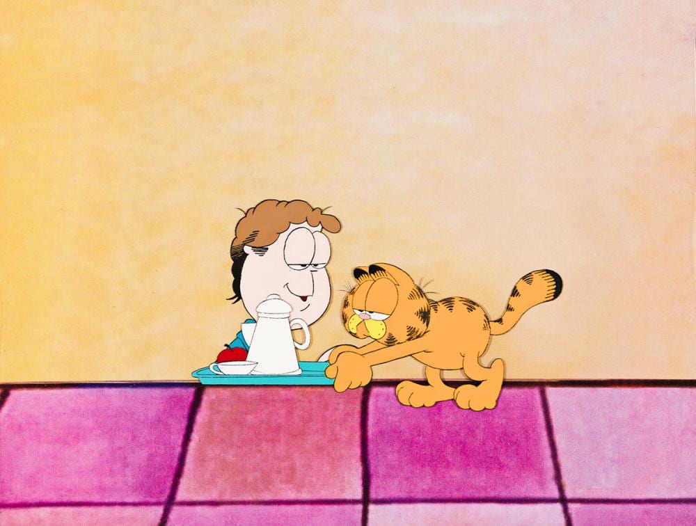 Jim Davis comparable auction result: jim davis 1945 garfield and jon animation cel setup 1985
