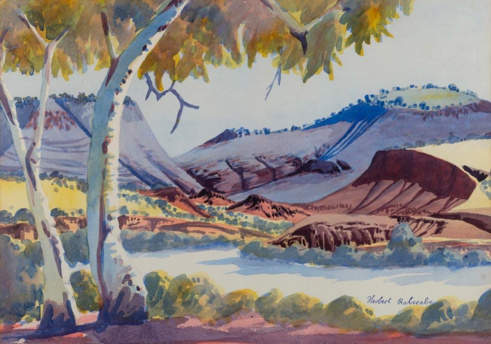 Herbert Raberaba comparable auction result: herbert raberaba 1921 1980 hermannsburg school landscape watercolour signed lower right herbert raberaba 36 x 51cm 48 x 66cm overall