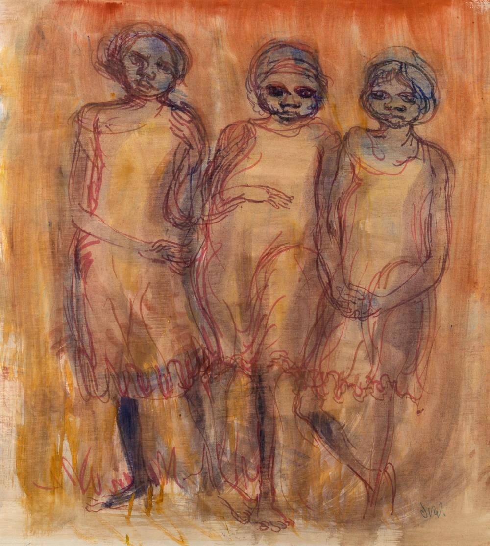 James Wigley comparable auction result: james wigley 1918 1999 three aboriginal girls watercolour signed lower right j v w 50 x 45cm 74 x 67cm overall
