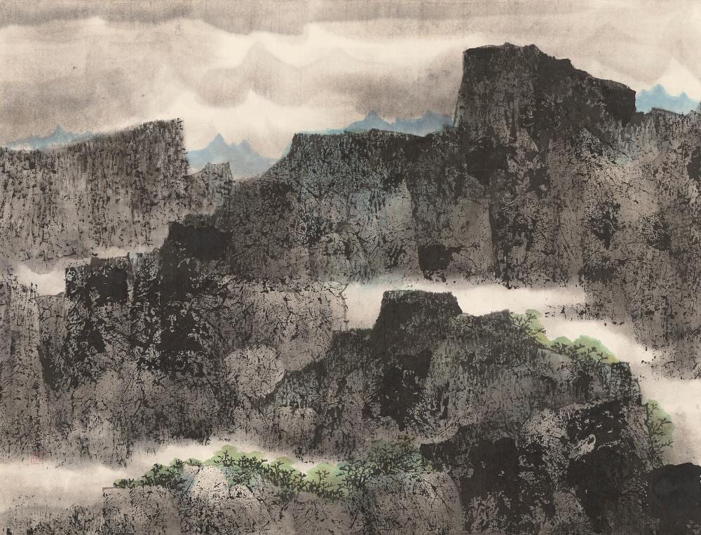 Jiqian Wang comparable auction result: c c wang wang jiqian 1907 2003 landscape hanging scroll ink and col