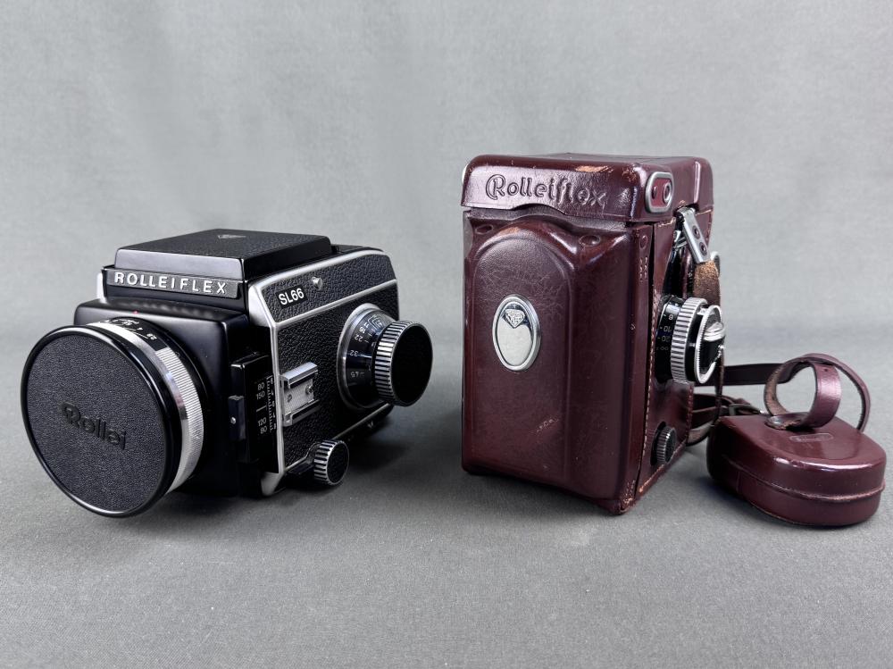 Two cameras, Rolleiflex, Franke & Heidecke, one with integrated light meter sold by Auktionshaus am See, lot 517 — auction record photograph