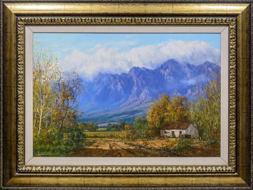 Casey Van Der Leek comparable auction result: casey van der leek sa born 1970 oil mountain landscape with country road signed 60 x 90