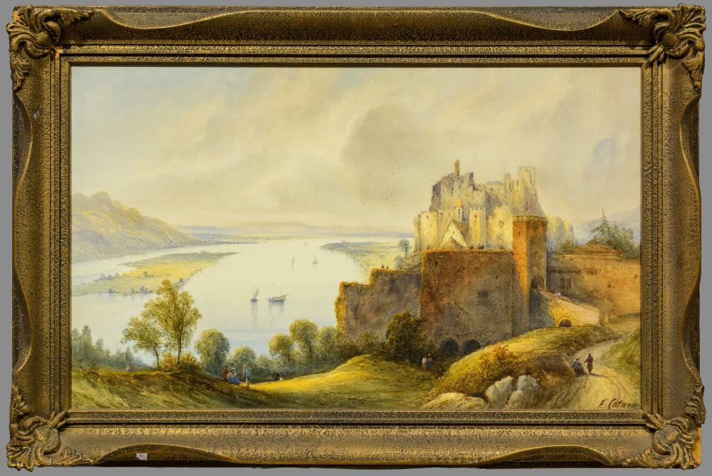Frank Catano comparable auction result: frank catano italian fl 1880 1920 watercolour castle on water s edge signed 40 x 66