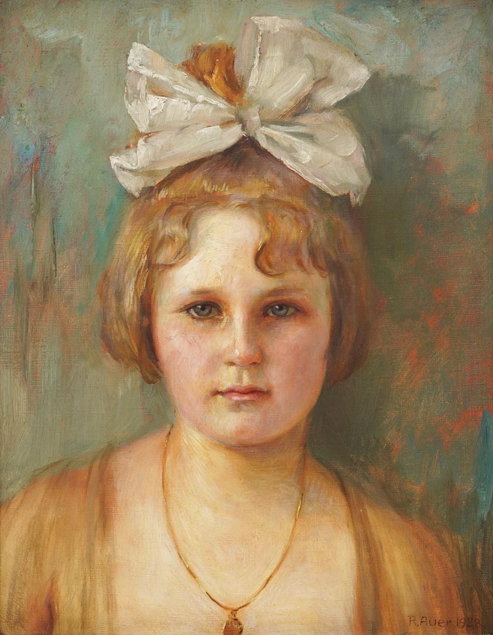 Robert Auer comparable auction result: robert auer 1873 1952 portrait of a girl with a hairbow 1928