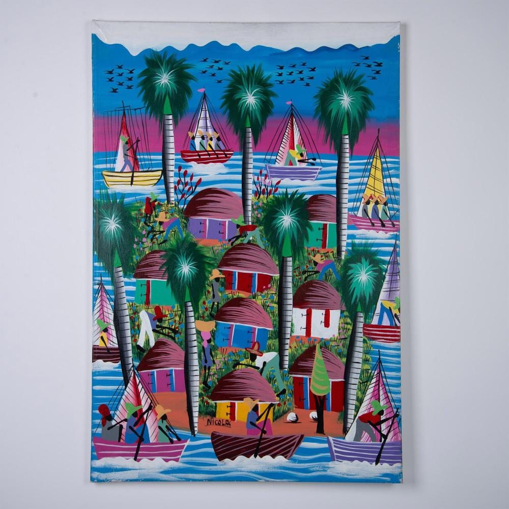 Nicolas (1936) comparable auction result: nicolas original haitian oil on canvas seascape signed