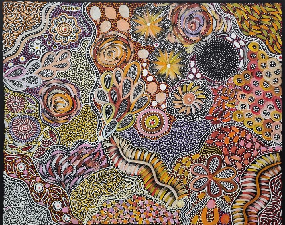 Janet Golder Kngwarreye comparable auction result: janet golder kngwarreye circa 1974 my mother s country acrylic on canvas 101 x 84 cm stretched signed verso with accompan